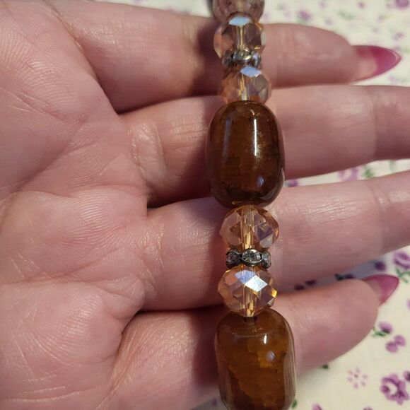 Brown Agate Beaded Stretch Bracelet - Picture 2 of 5